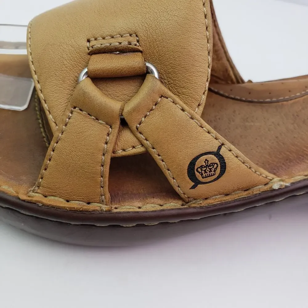 Born Womens Size 10 Brown Leather Slip On Casual Slide Sandals